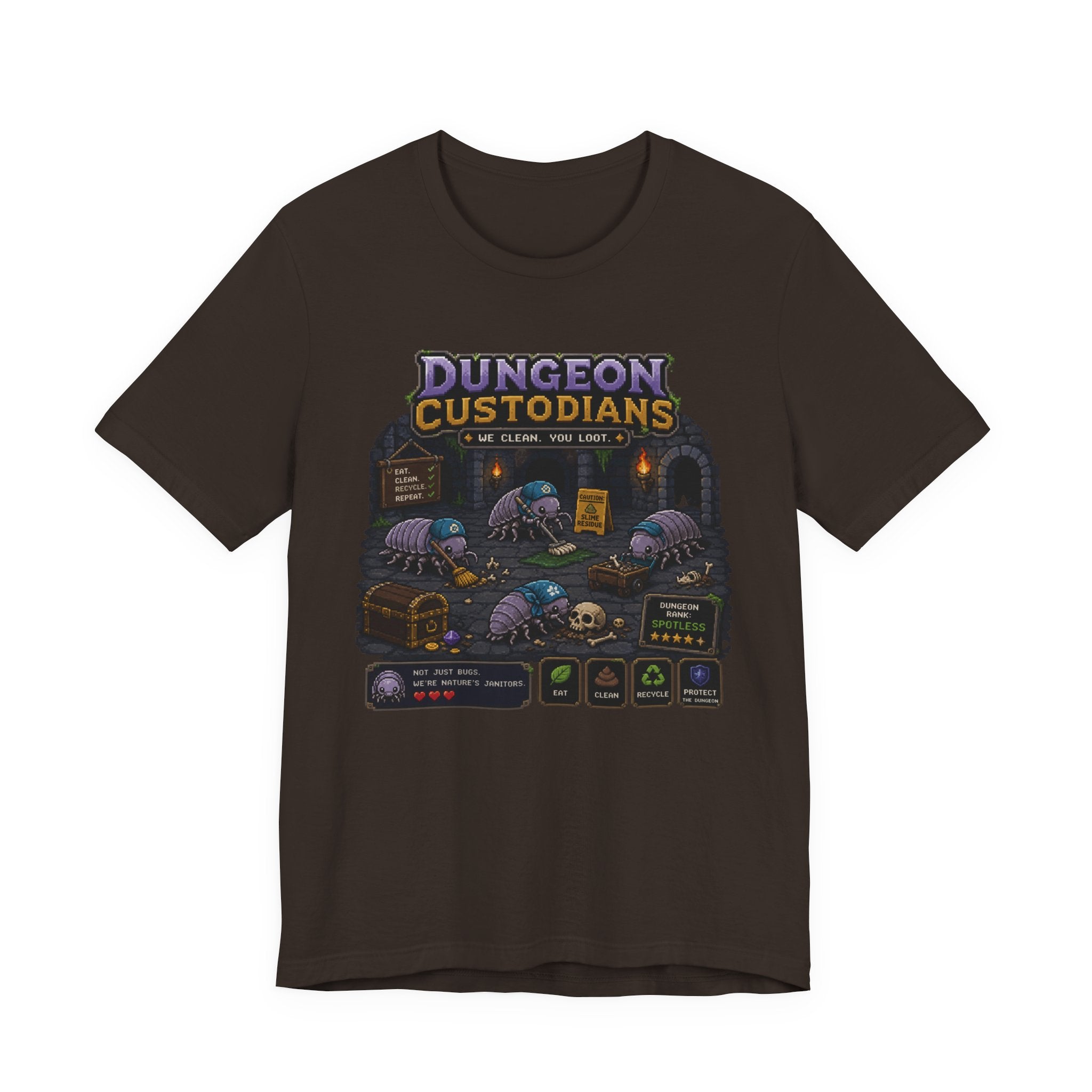 Dungeon Custodians T‑Shirt — Retro Pixel RPG Monsters Gaming Tee