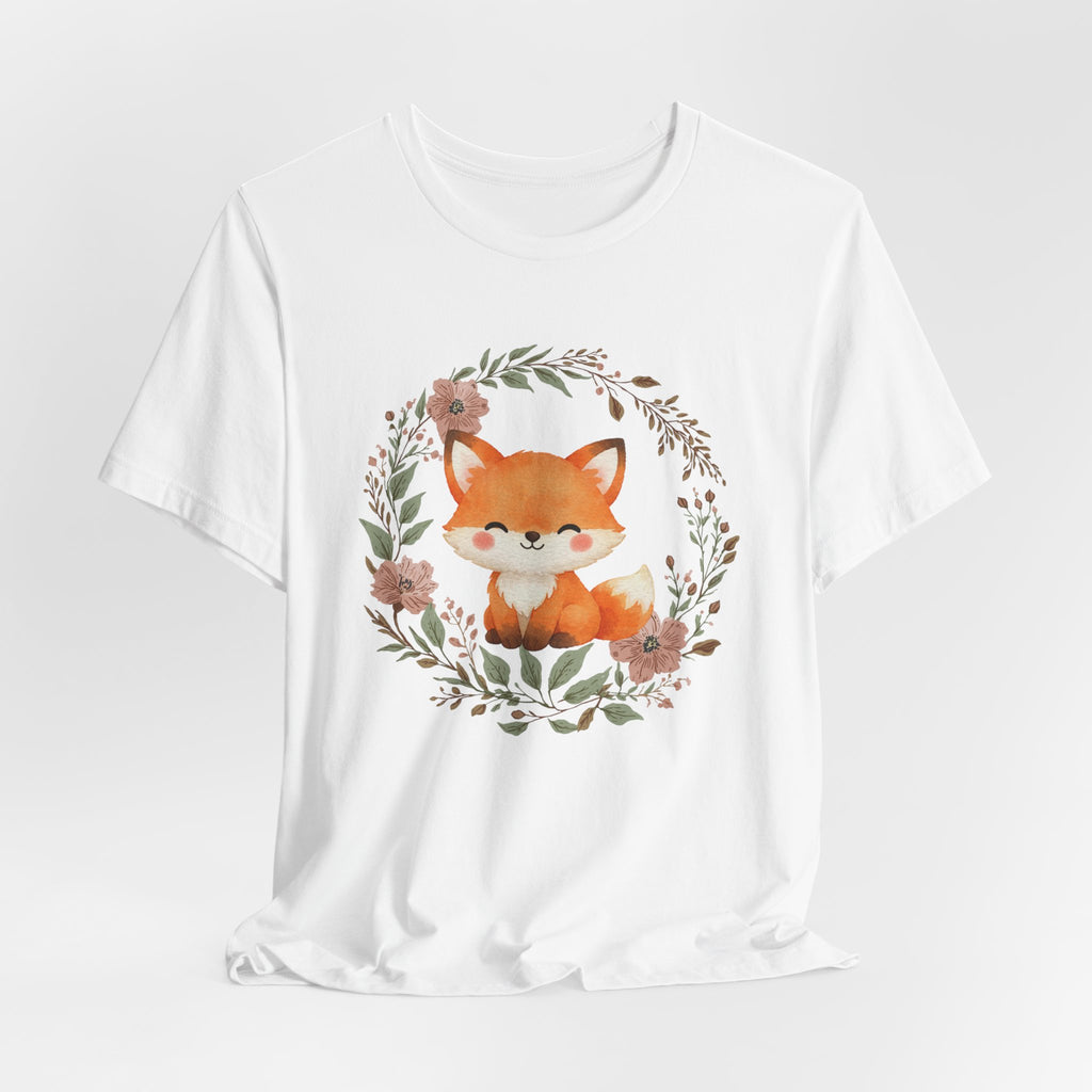 Cute Fox Wreath T-Shirt – Woodland Floral Baby Fox Tee