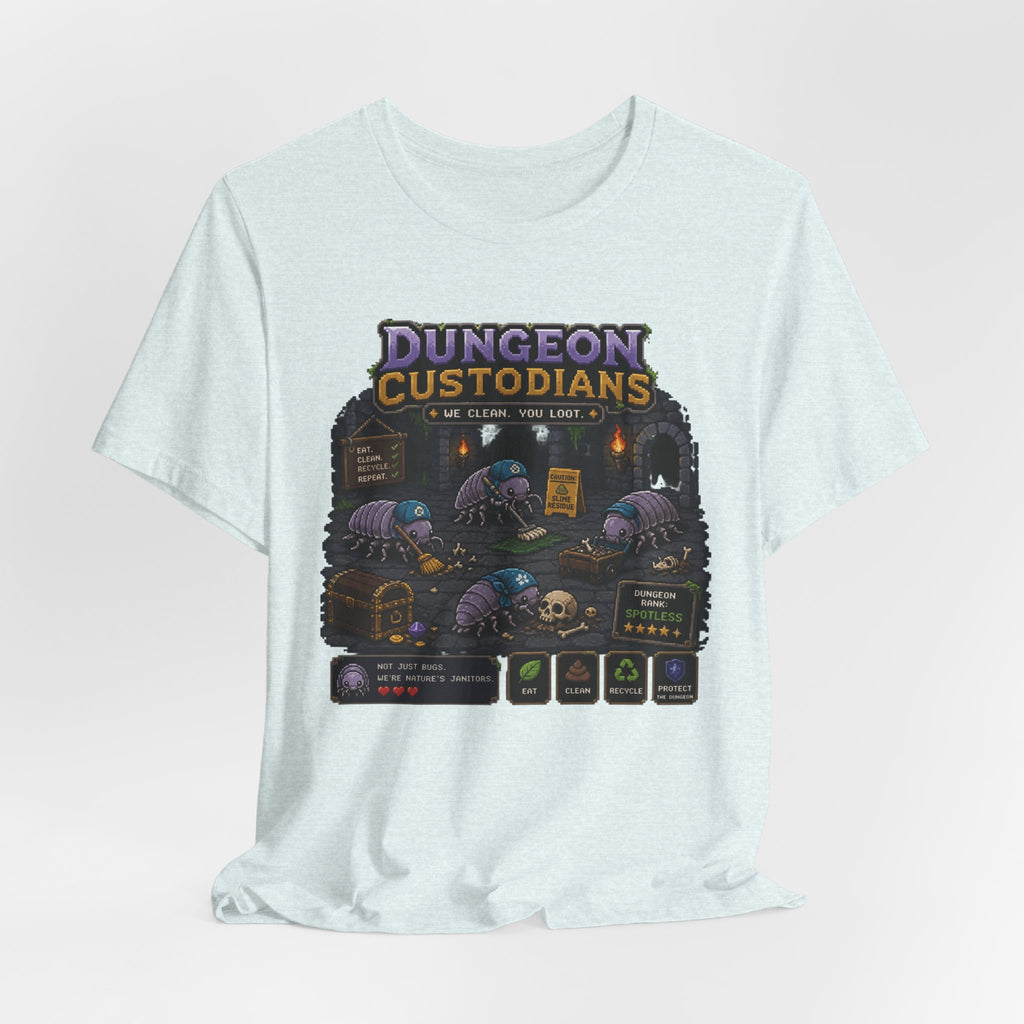 Dungeon Custodians T‑Shirt — Retro Pixel RPG Monsters Gaming Tee