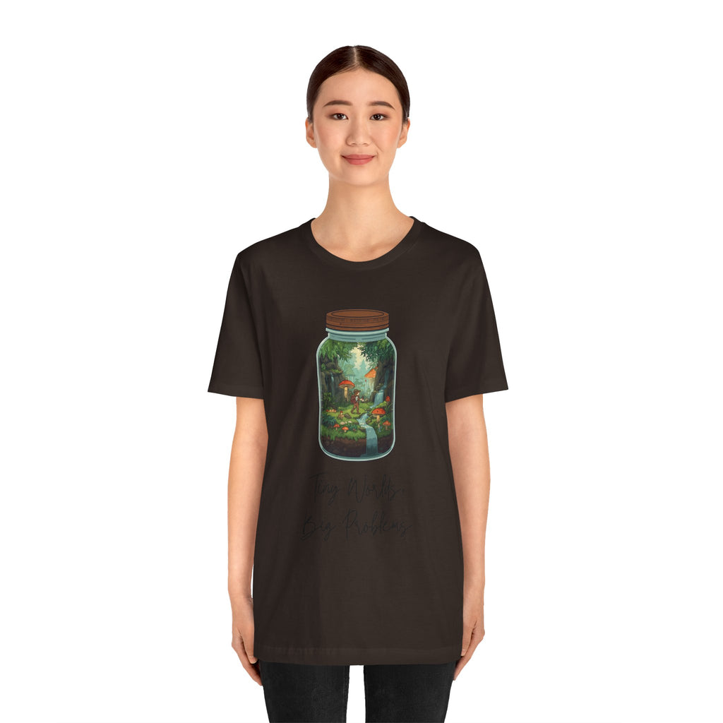 Tiny World Tee — Jar Terrarium Graphic T‑Shirt ("Tiny World, Big Problems")