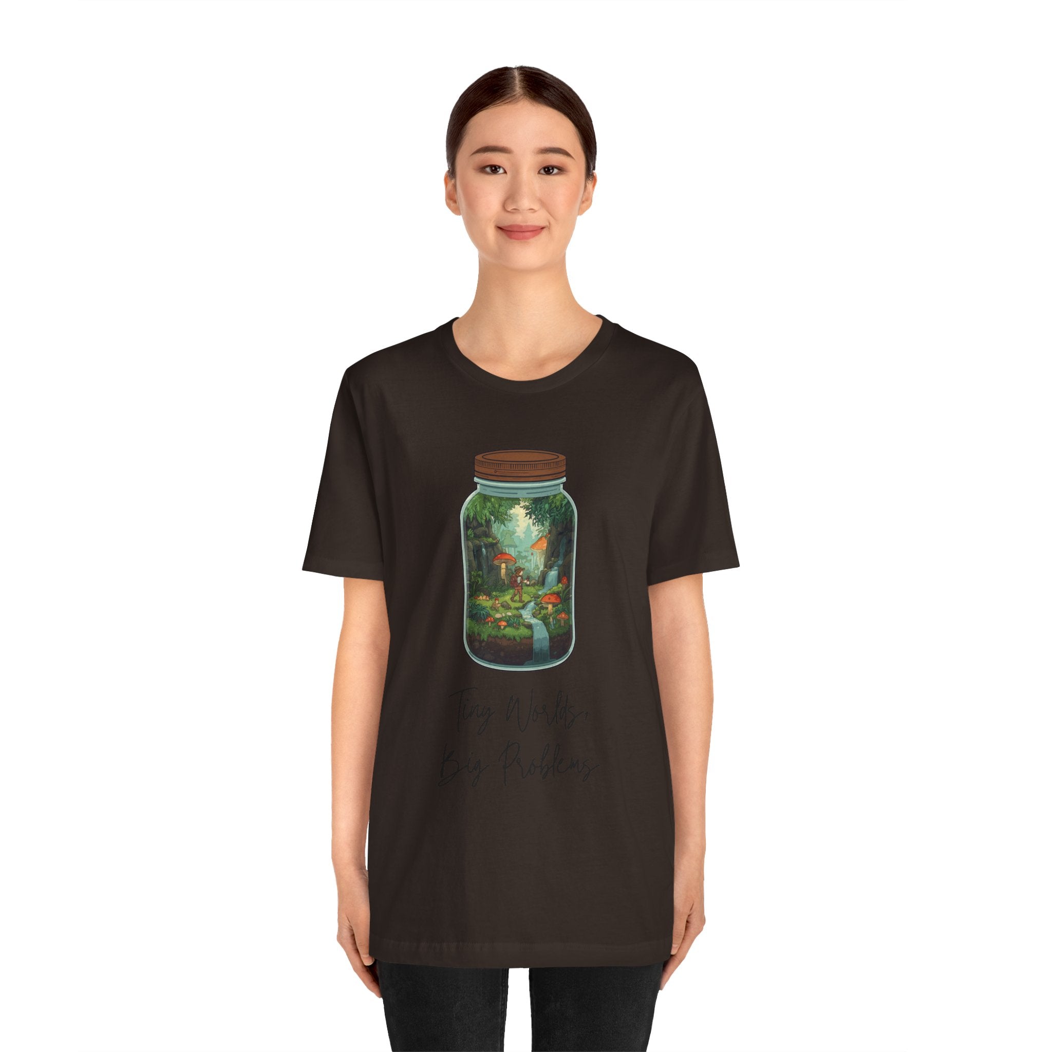 Tiny World Tee — Jar Terrarium Graphic T‑Shirt ("Tiny World, Big Problems")