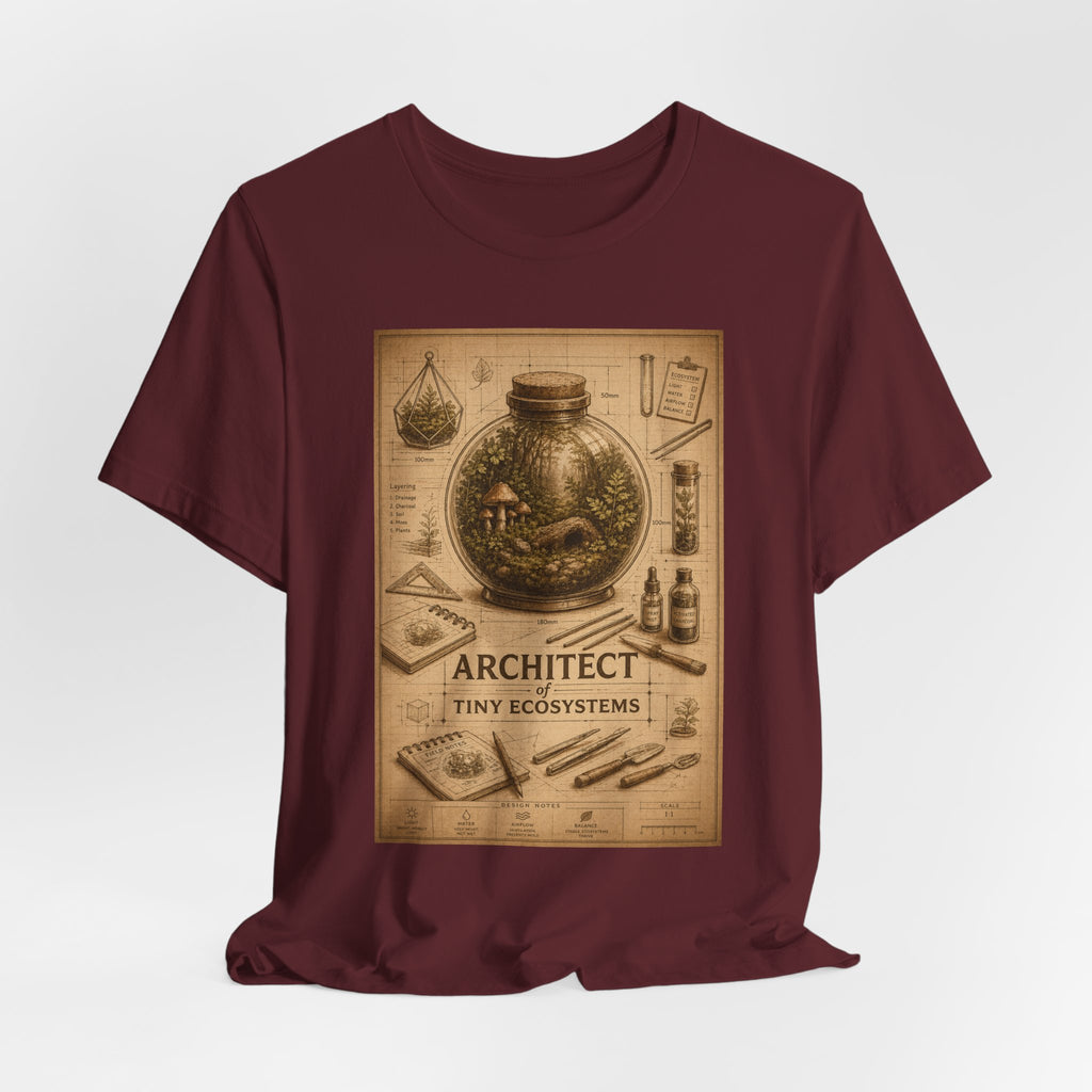 Architect of Tiny Ecosystems T-Shirt — Terrarium Builder Vintage Diagram Tee