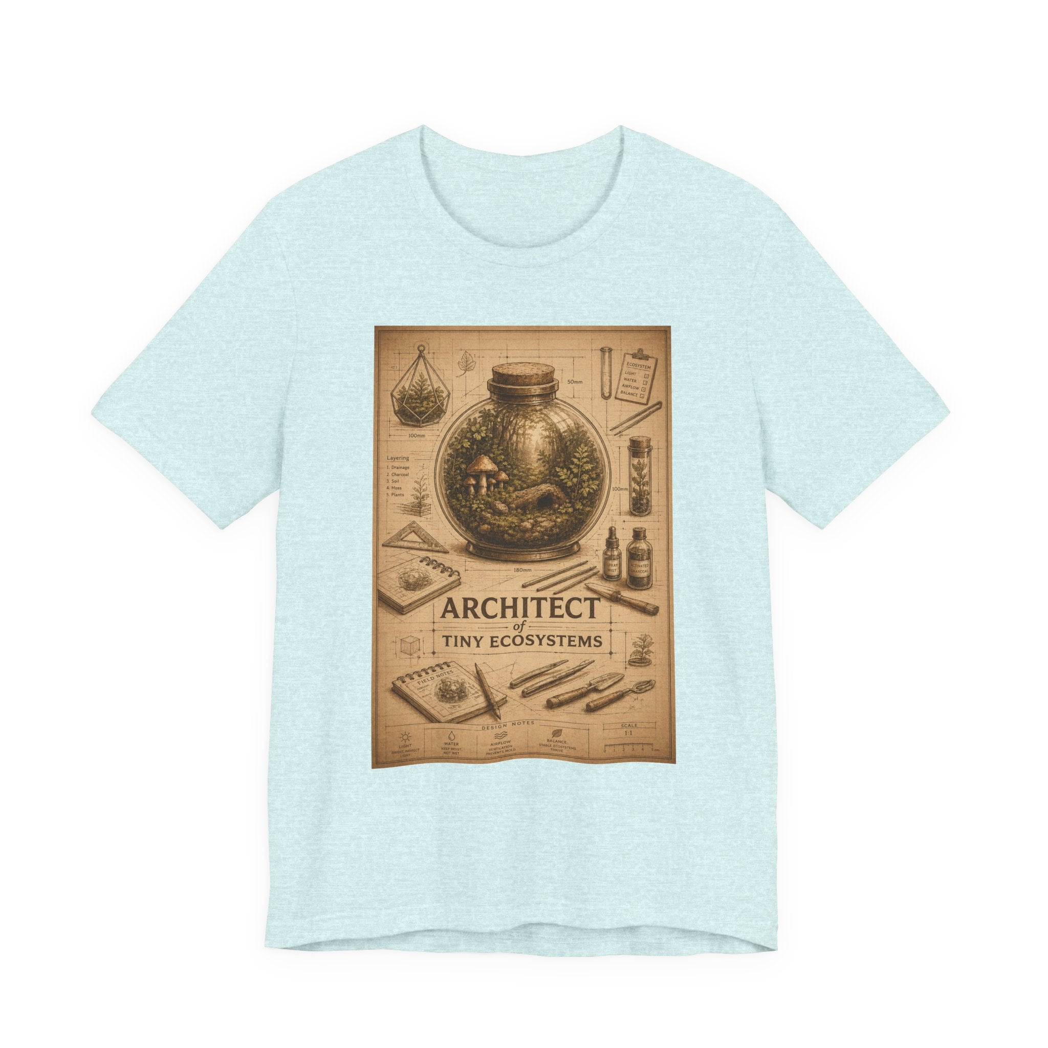 Architect of Tiny Ecosystems T-Shirt — Terrarium Builder Vintage Diagram Tee