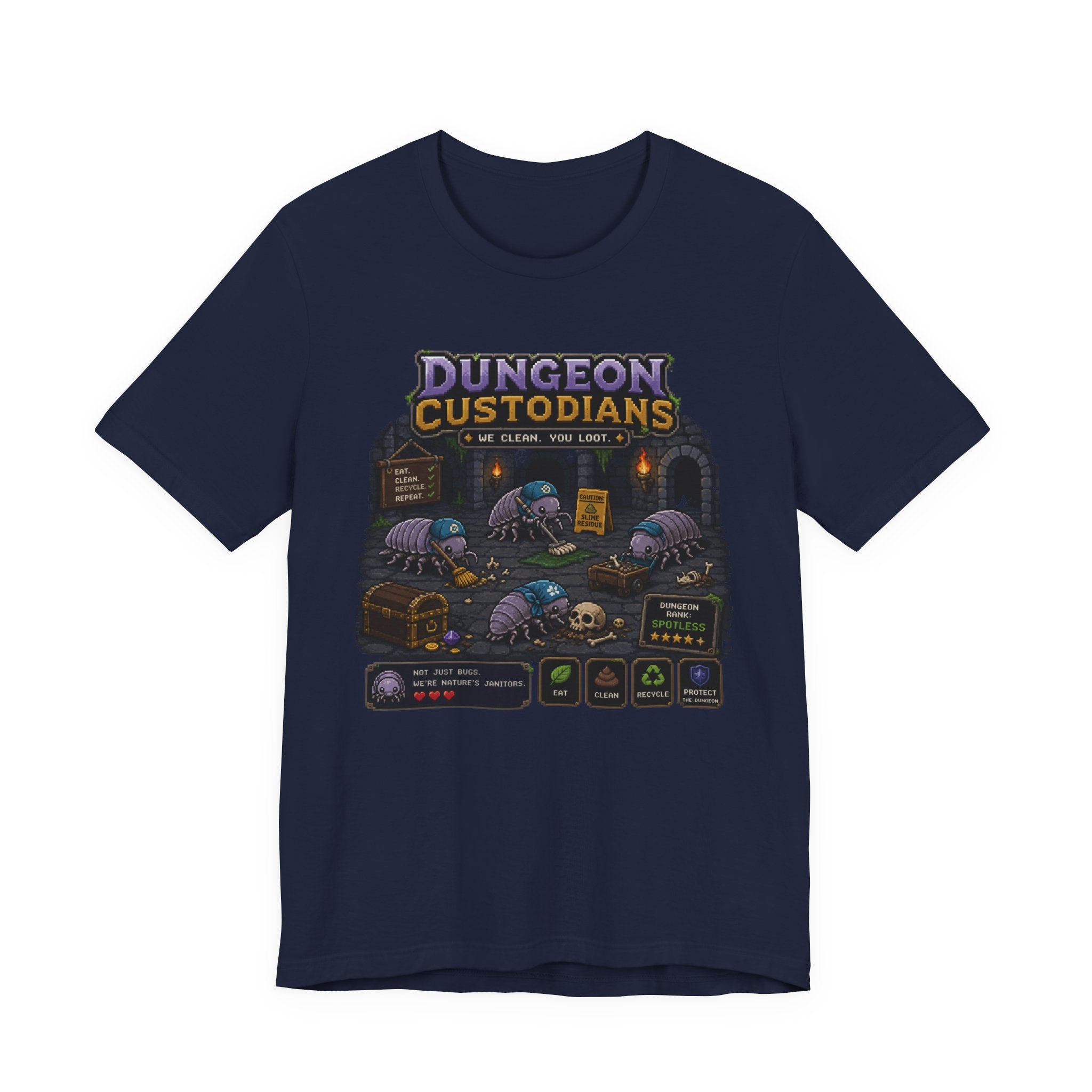 Dungeon Custodians T‑Shirt — Retro Pixel RPG Monsters Gaming Tee