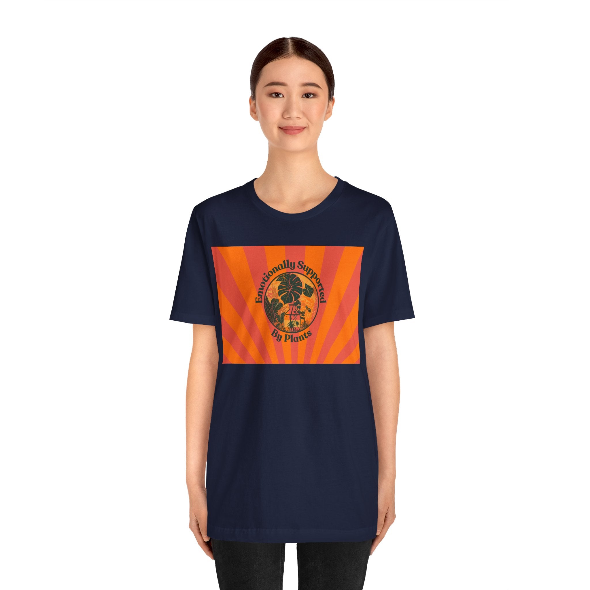 Retro Sunburst Plant Tee — “Emotionally Supported by Plants”