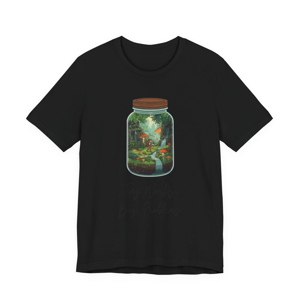 Tiny World Tee — Jar Terrarium Graphic T‑Shirt ("Tiny World, Big Problems")