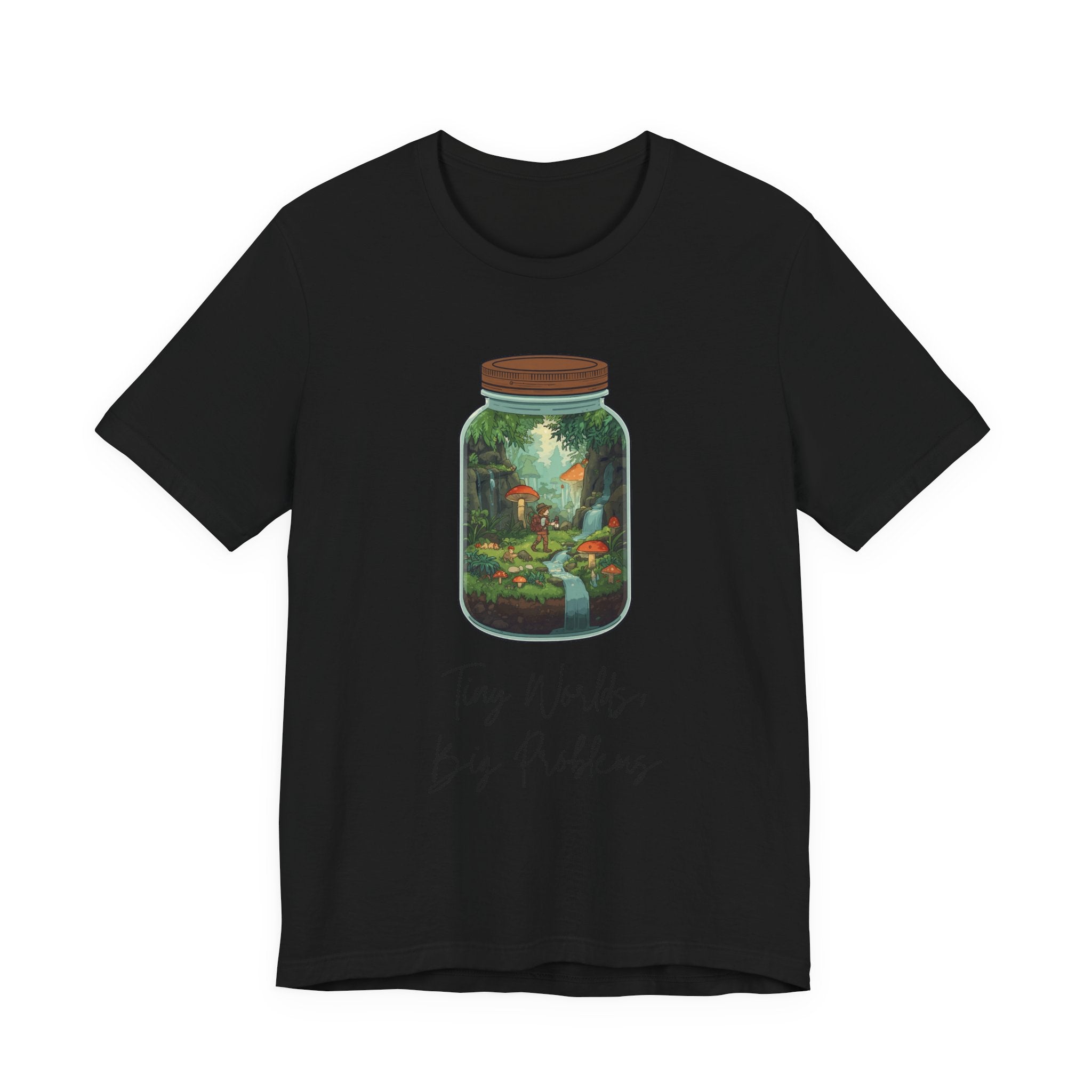 Tiny World Tee — Jar Terrarium Graphic T‑Shirt ("Tiny World, Big Problems")