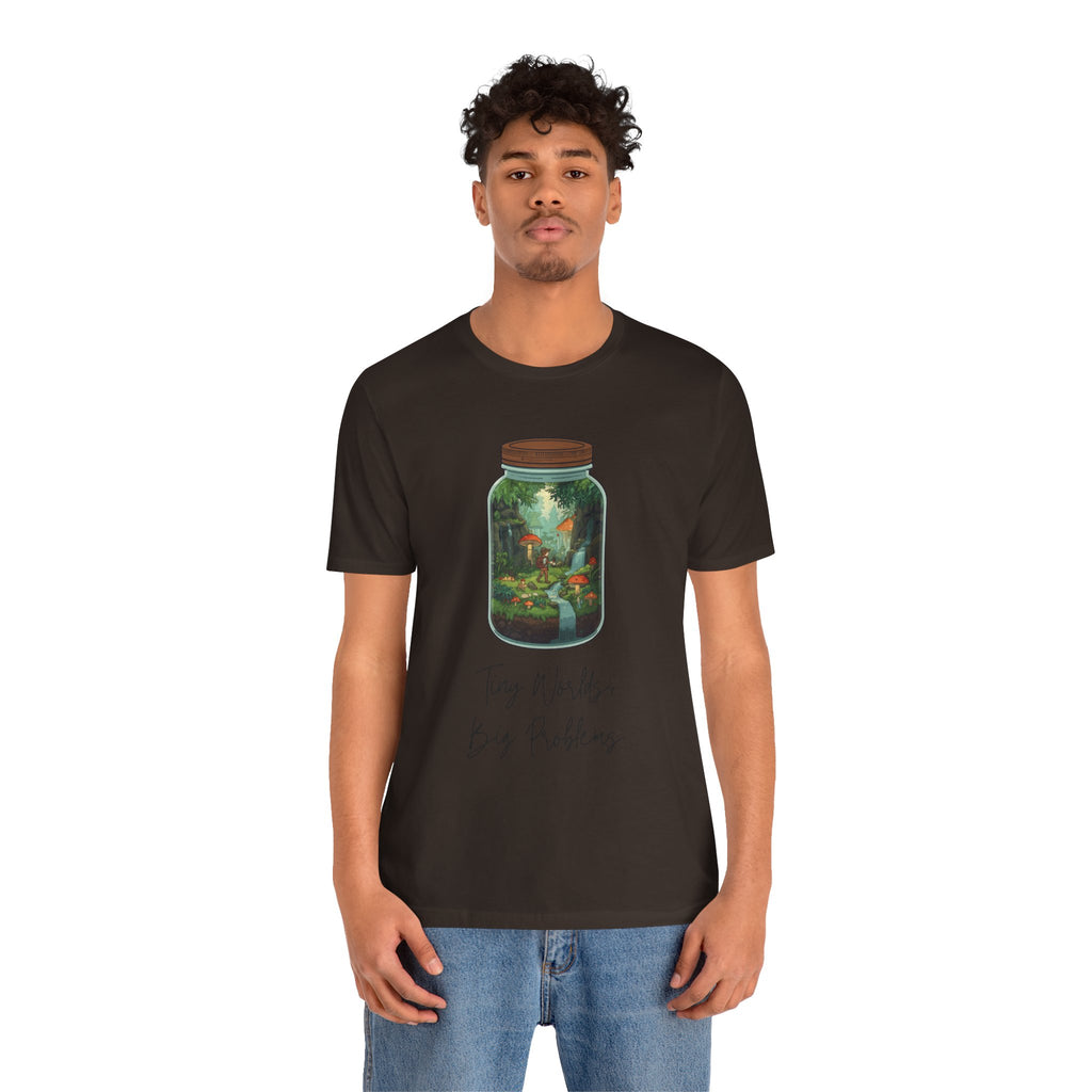 Tiny World Tee — Jar Terrarium Graphic T‑Shirt ("Tiny World, Big Problems")