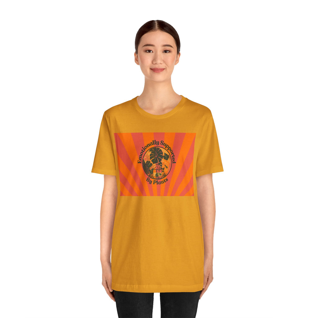 Retro Sunburst Plant Tee — “Emotionally Supported by Plants”