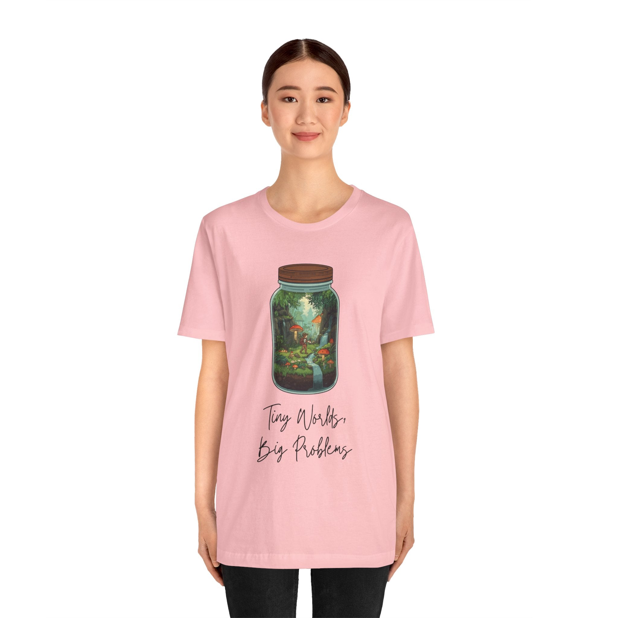 Tiny World Tee — Jar Terrarium Graphic T‑Shirt ("Tiny World, Big Problems")