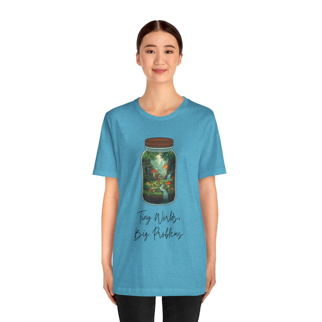 Tiny World Tee — Jar Terrarium Graphic T‑Shirt ("Tiny World, Big Problems")