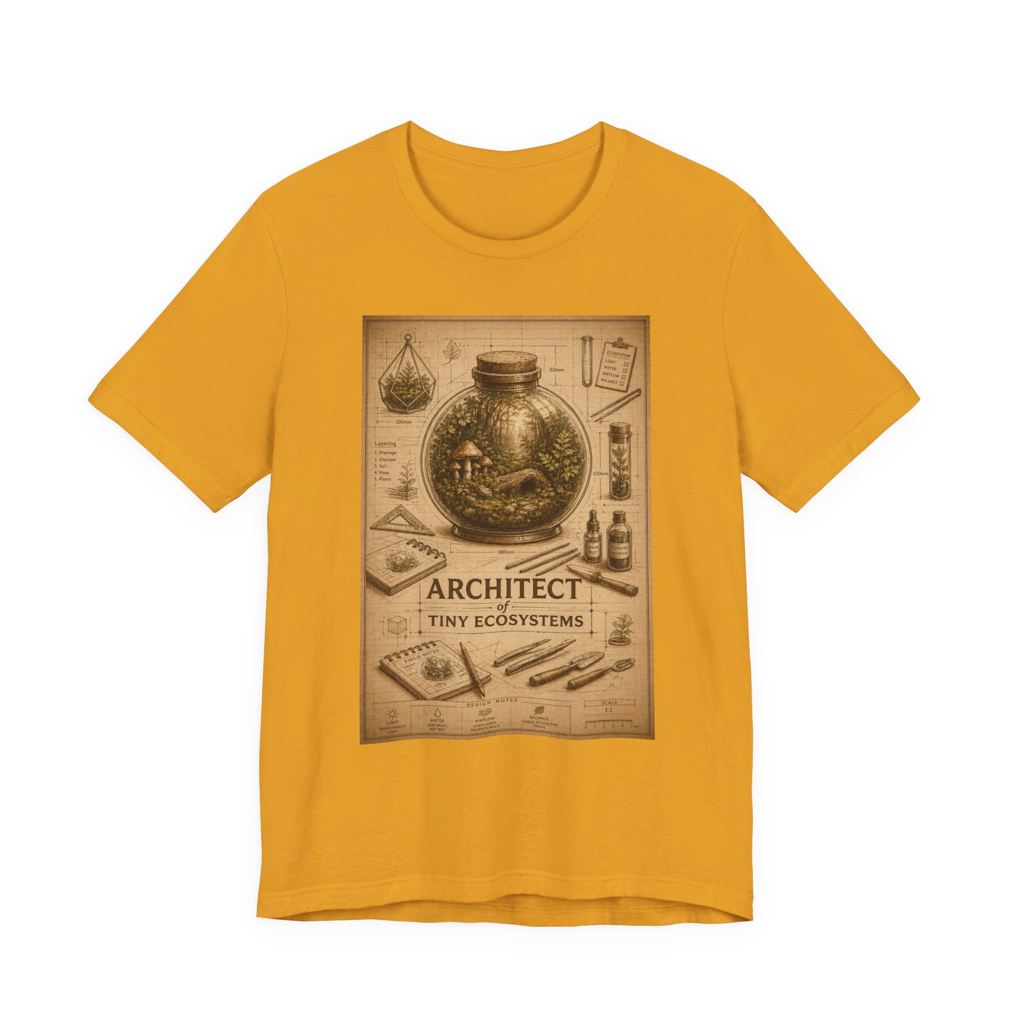 Architect of Tiny Ecosystems T-Shirt — Terrarium Builder Vintage Diagram Tee