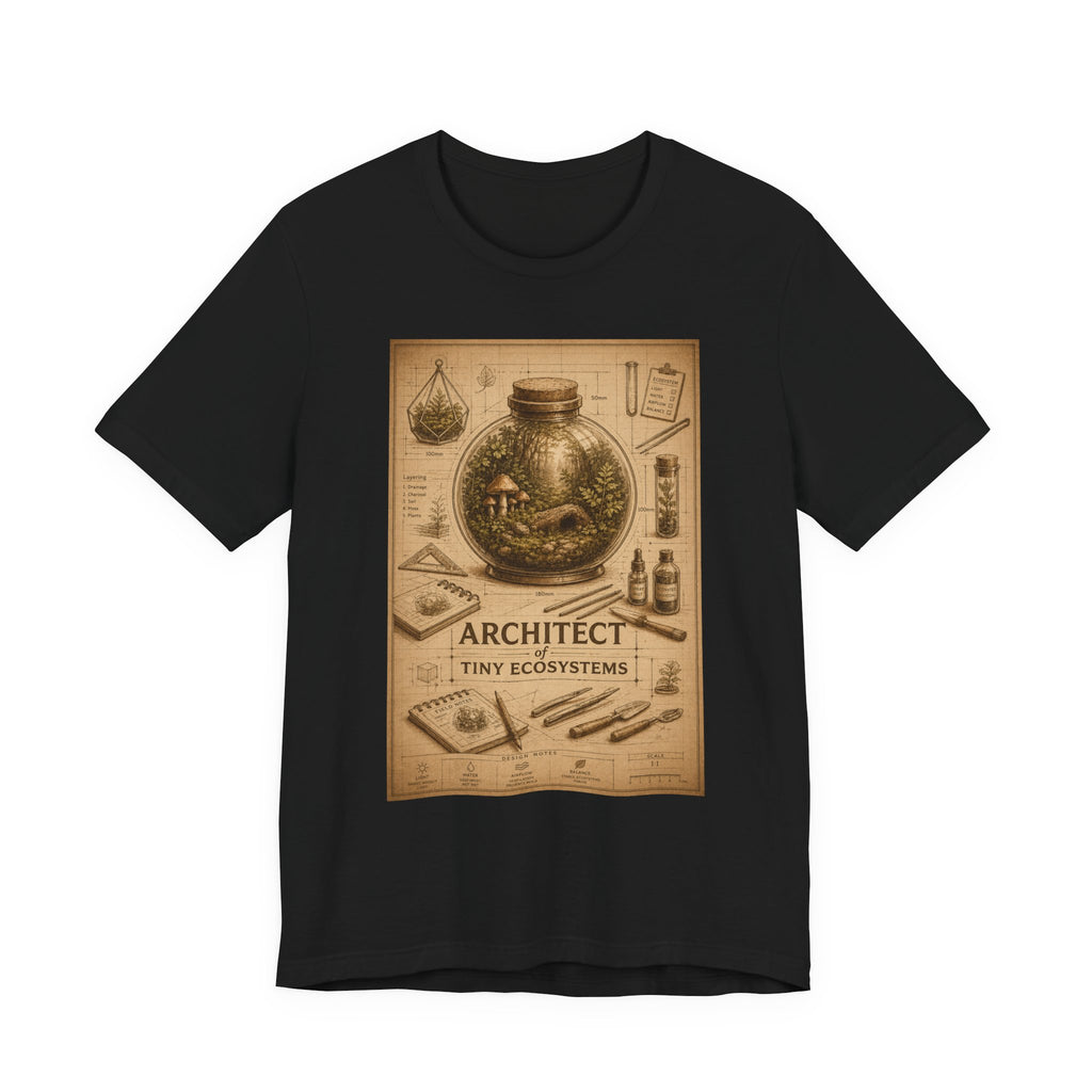 Architect of Tiny Ecosystems T-Shirt — Terrarium Builder Vintage Diagram Tee