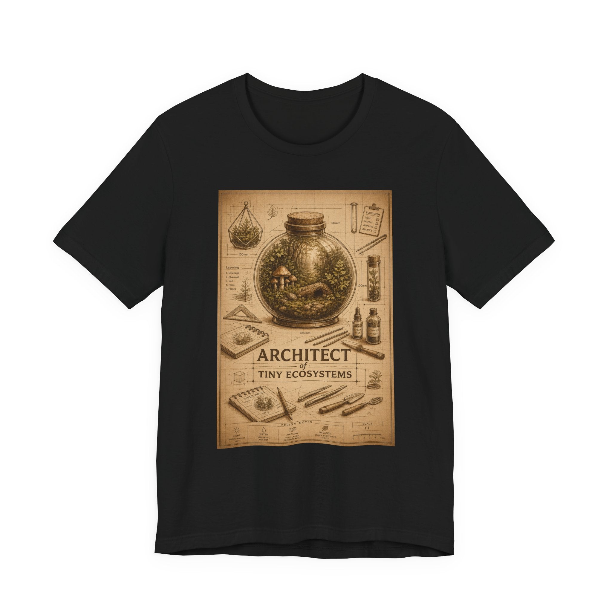 Architect of Tiny Ecosystems T-Shirt — Terrarium Builder Vintage Diagram Tee