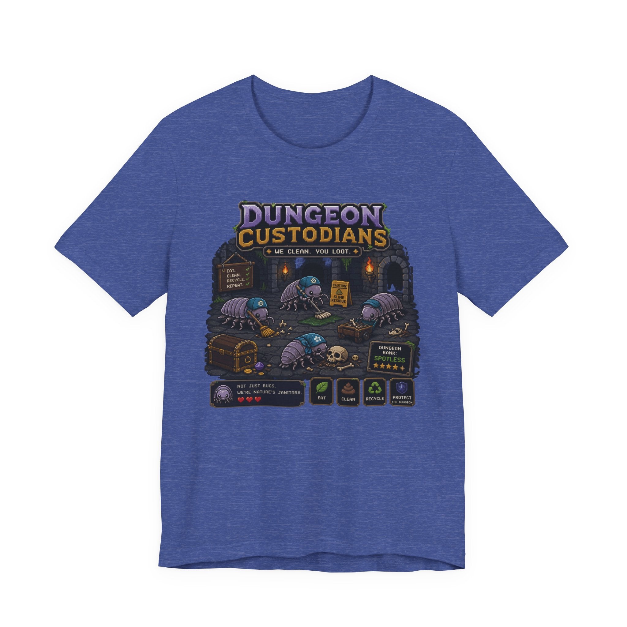 Dungeon Custodians T‑Shirt — Retro Pixel RPG Monsters Gaming Tee