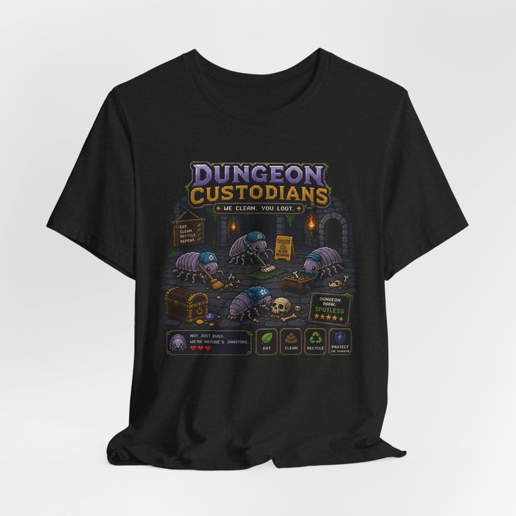 Dungeon Custodians T‑Shirt — Retro Pixel RPG Monsters Gaming Tee