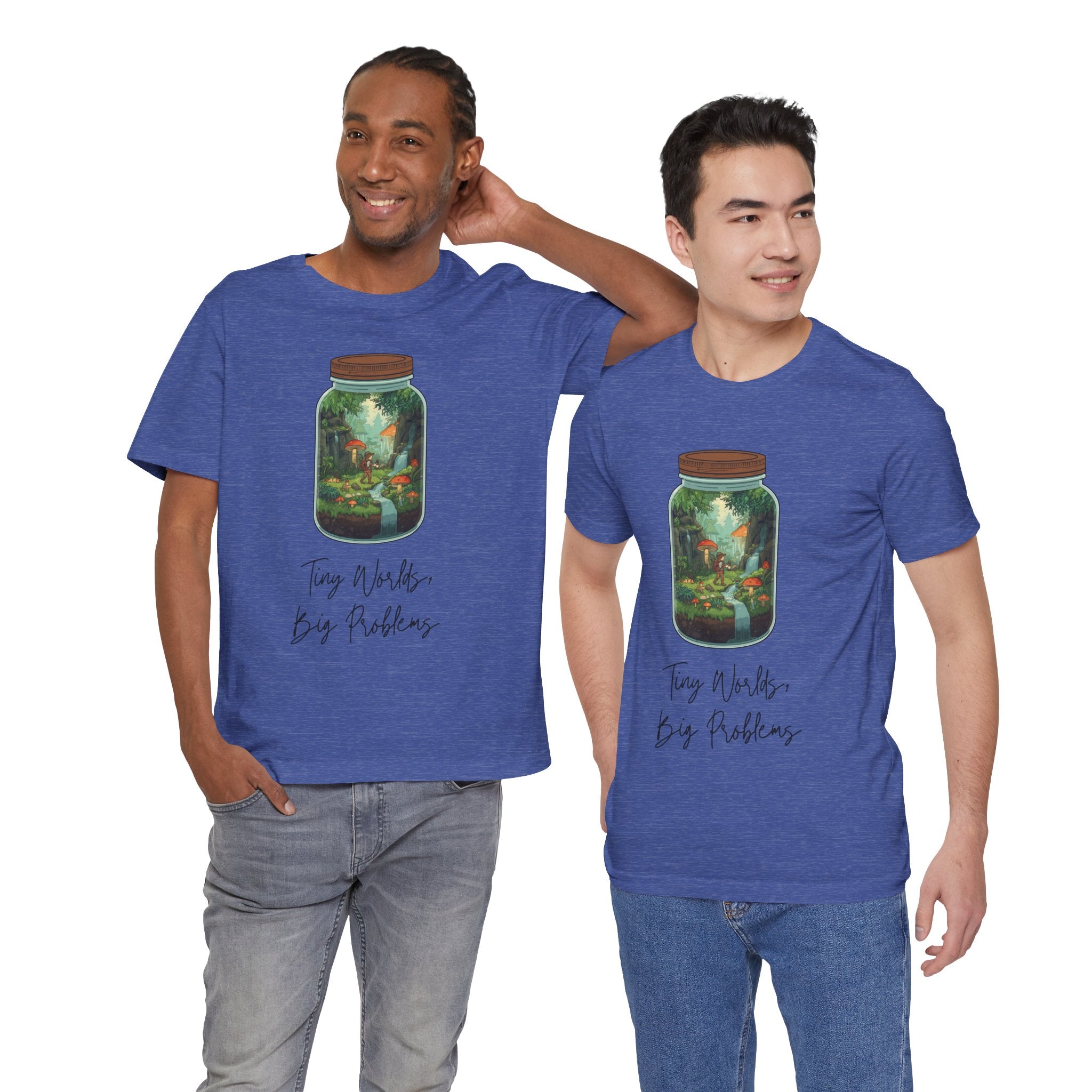 Tiny World Tee — Jar Terrarium Graphic T‑Shirt ("Tiny World, Big Problems")