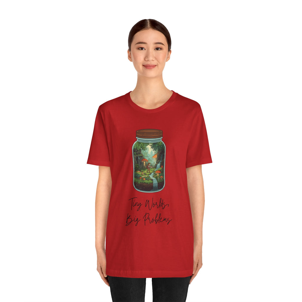 Tiny World Tee — Jar Terrarium Graphic T‑Shirt ("Tiny World, Big Problems")