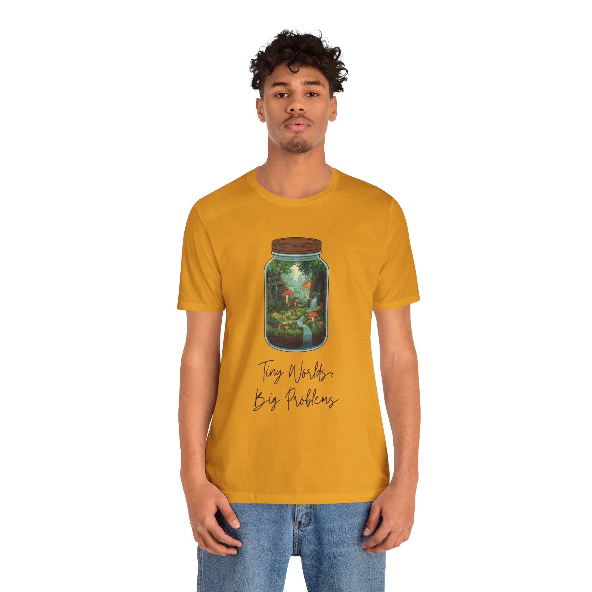 Tiny World Tee — Jar Terrarium Graphic T‑Shirt ("Tiny World, Big Problems")