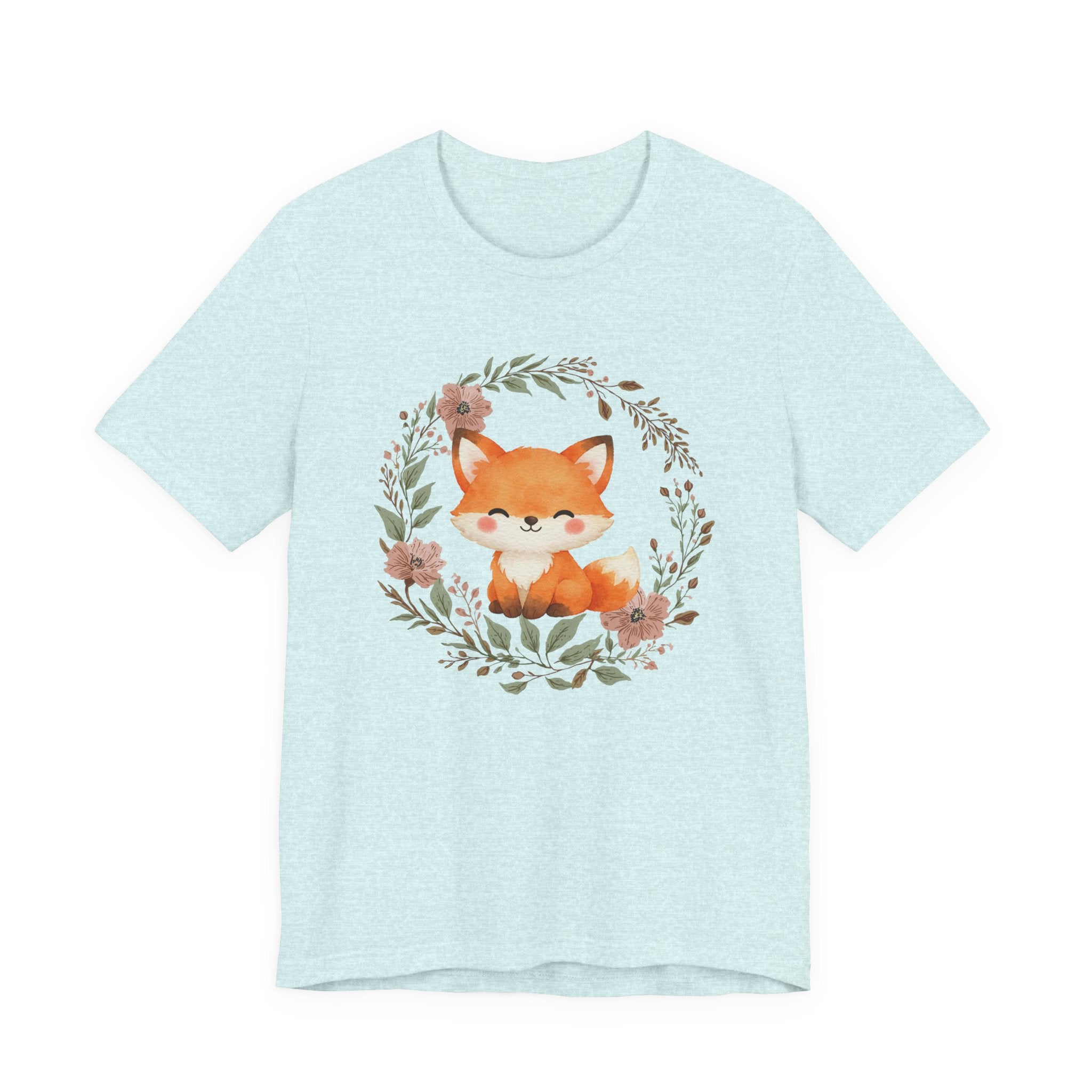 Cute Fox Wreath T-Shirt – Woodland Floral Baby Fox Tee