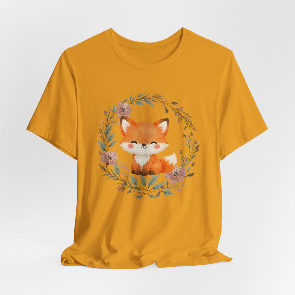 Cute Fox Wreath T-Shirt – Woodland Floral Baby Fox Tee