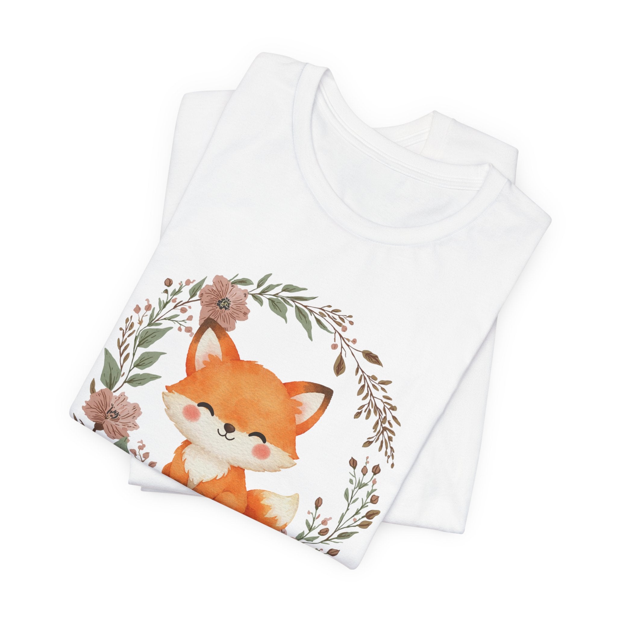 Cute Fox Wreath T-Shirt – Woodland Floral Baby Fox Tee