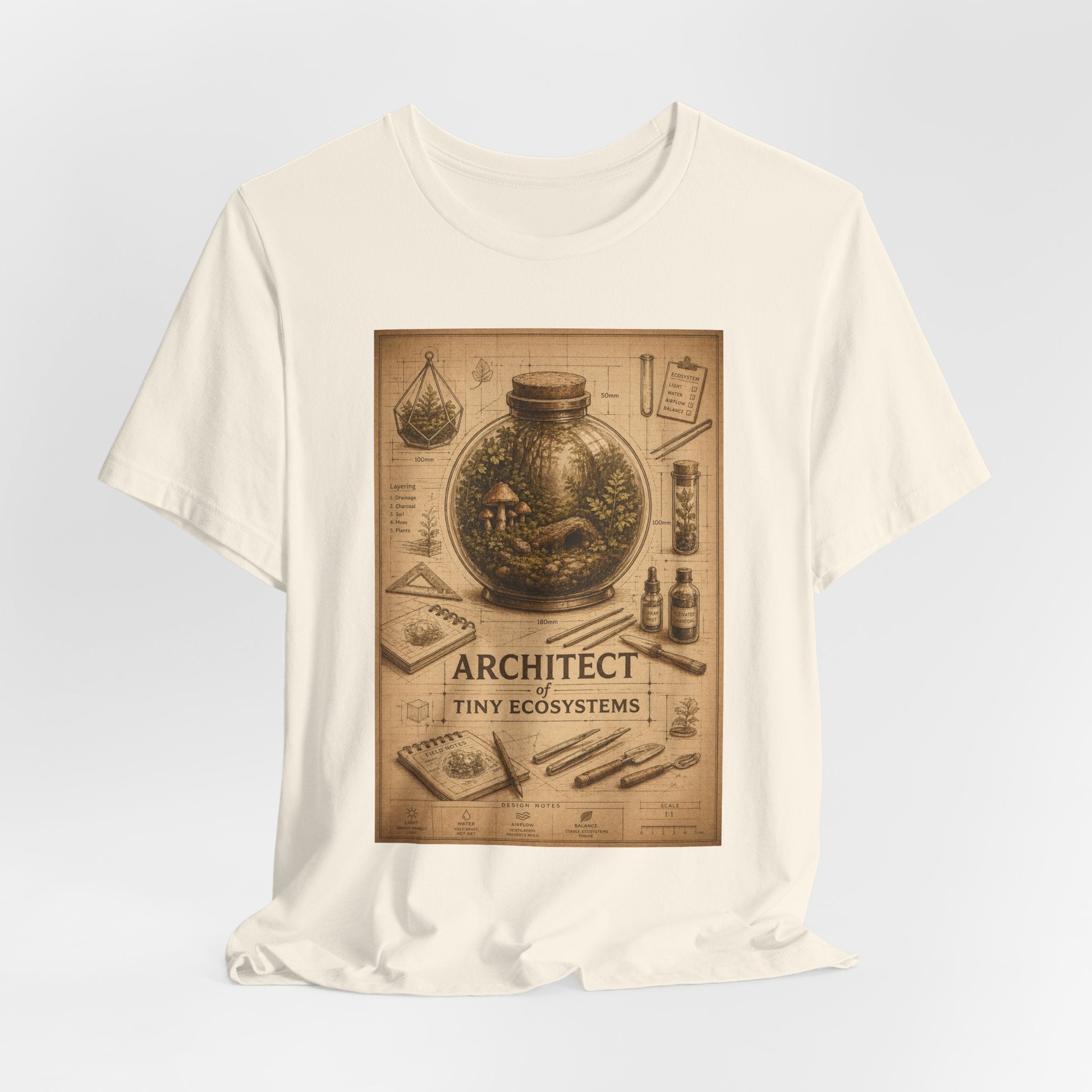 Architect of Tiny Ecosystems T-Shirt — Terrarium Builder Vintage Diagram Tee