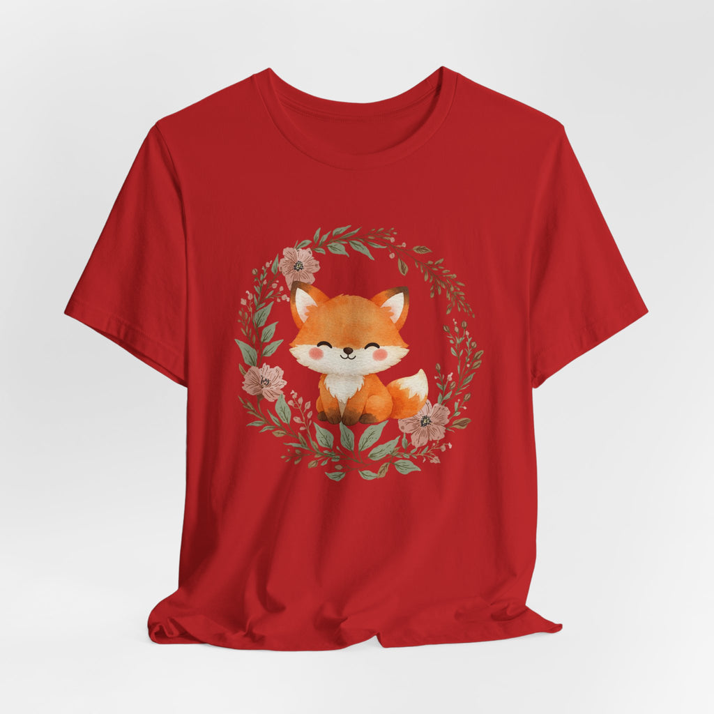 Cute Fox Wreath T-Shirt – Woodland Floral Baby Fox Tee