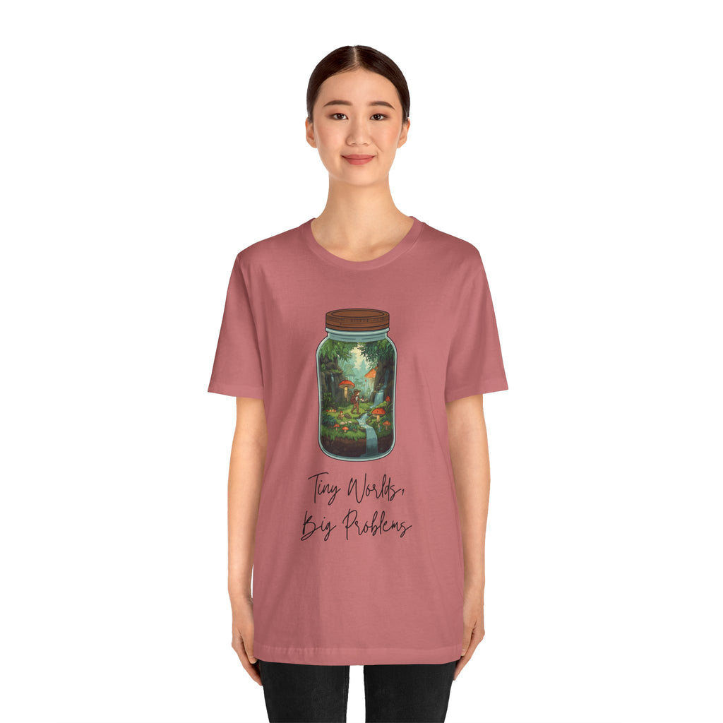 Tiny World Tee — Jar Terrarium Graphic T‑Shirt ("Tiny World, Big Problems")
