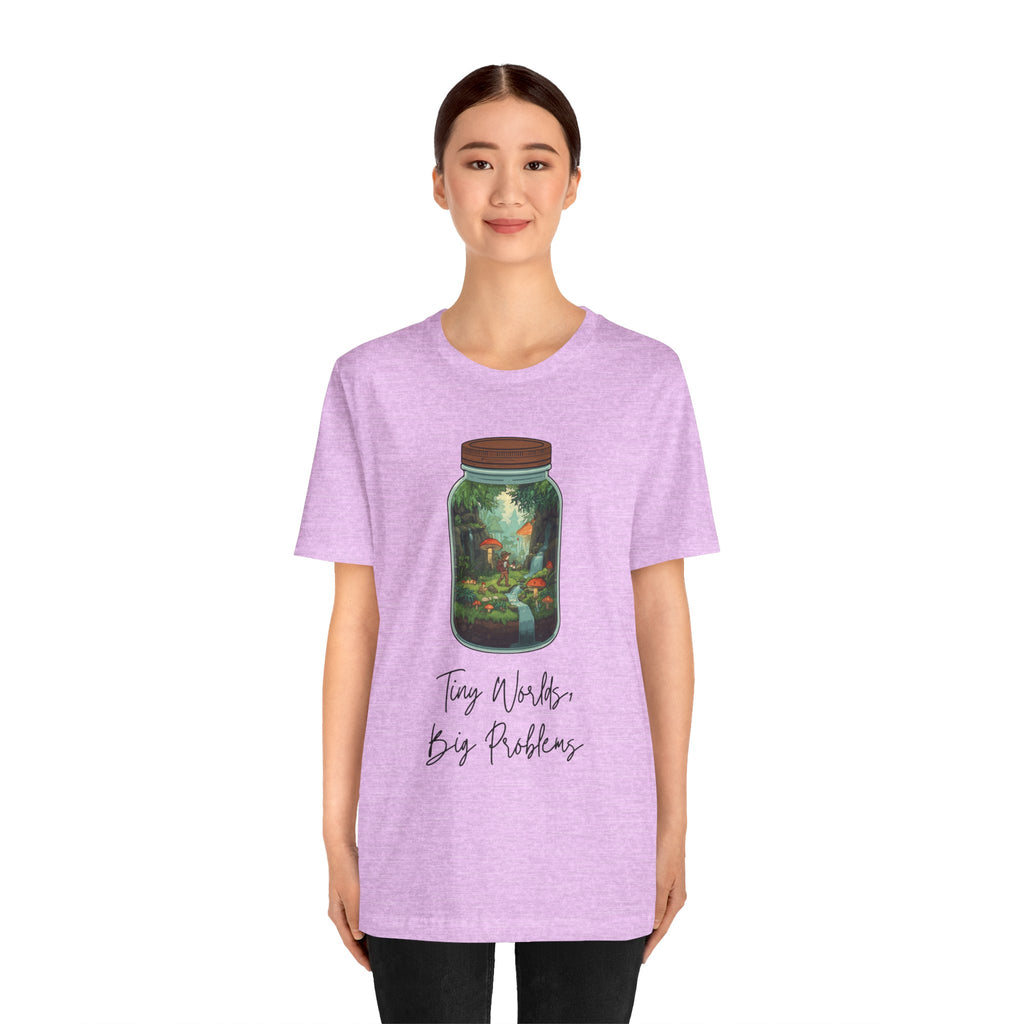 Tiny World Tee — Jar Terrarium Graphic T‑Shirt ("Tiny World, Big Problems")