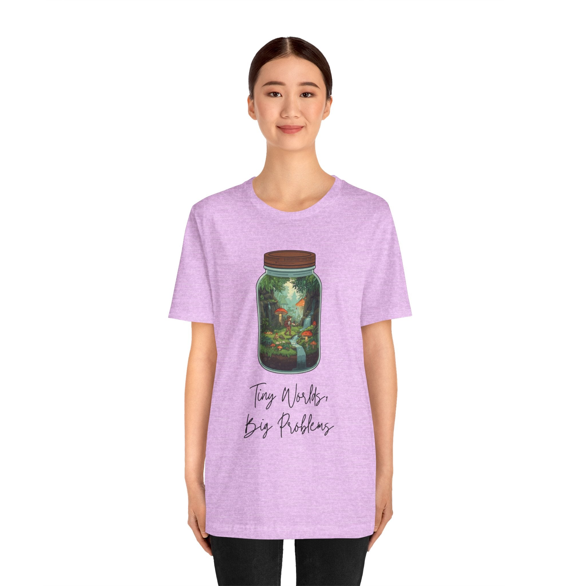 Tiny World Tee — Jar Terrarium Graphic T‑Shirt ("Tiny World, Big Problems")