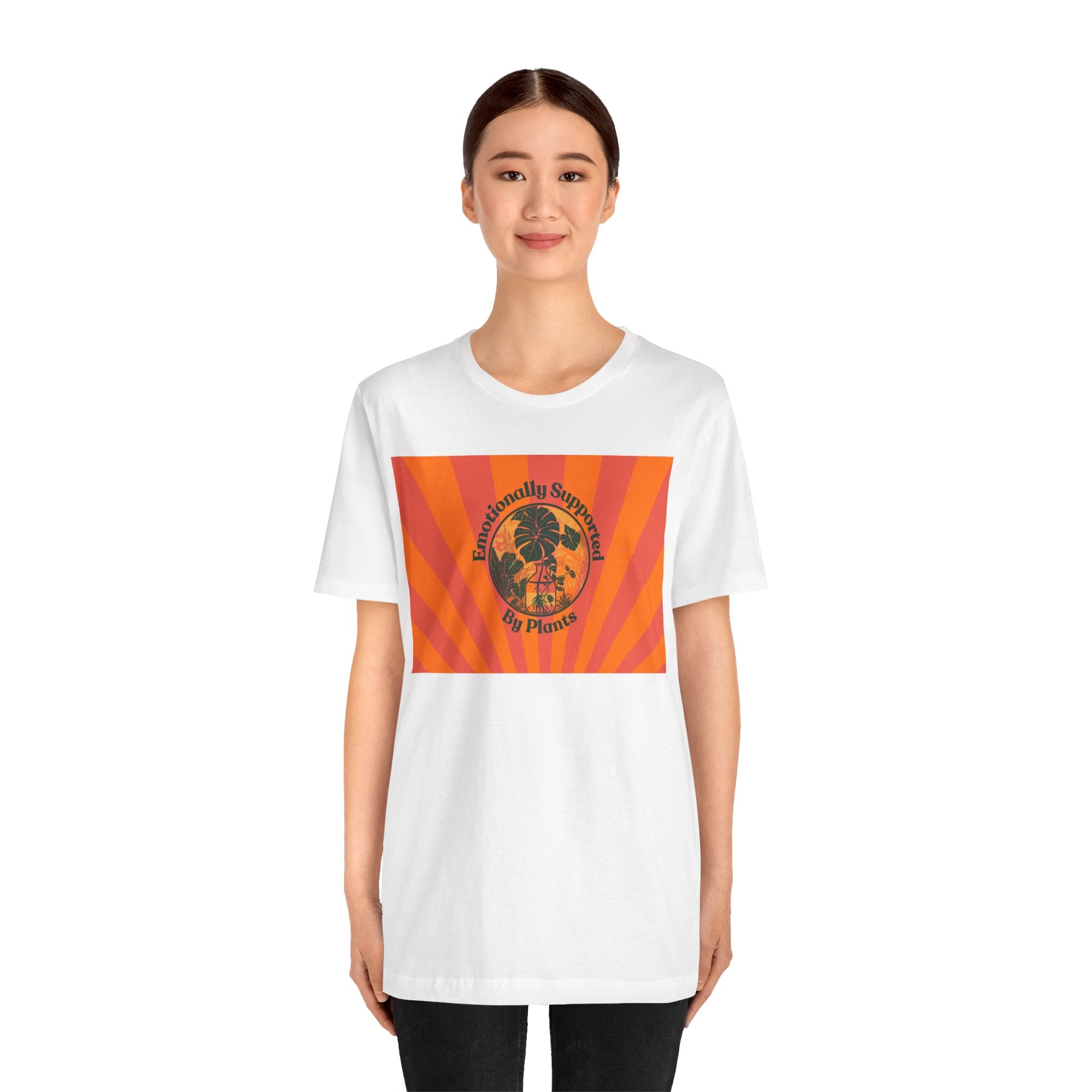 Retro Sunburst Plant Tee — “Emotionally Supported by Plants”
