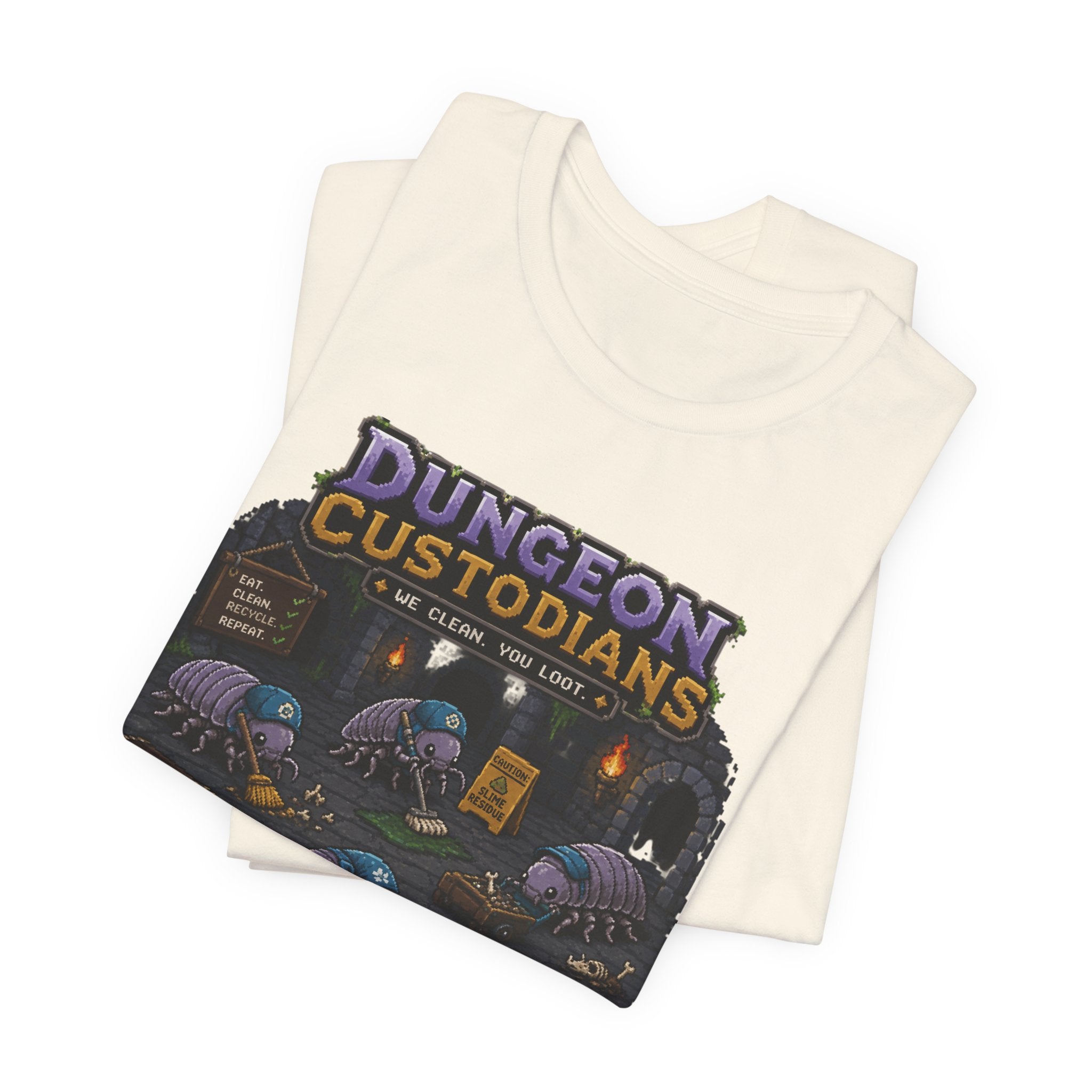 Dungeon Custodians T‑Shirt — Retro Pixel RPG Monsters Gaming Tee