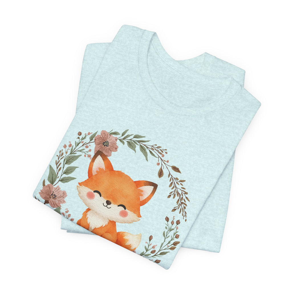 Cute Fox Wreath T-Shirt – Woodland Floral Baby Fox Tee