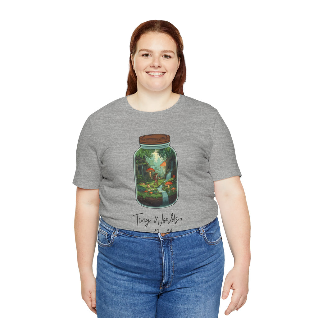 Tiny World Tee — Jar Terrarium Graphic T‑Shirt ("Tiny World, Big Problems")